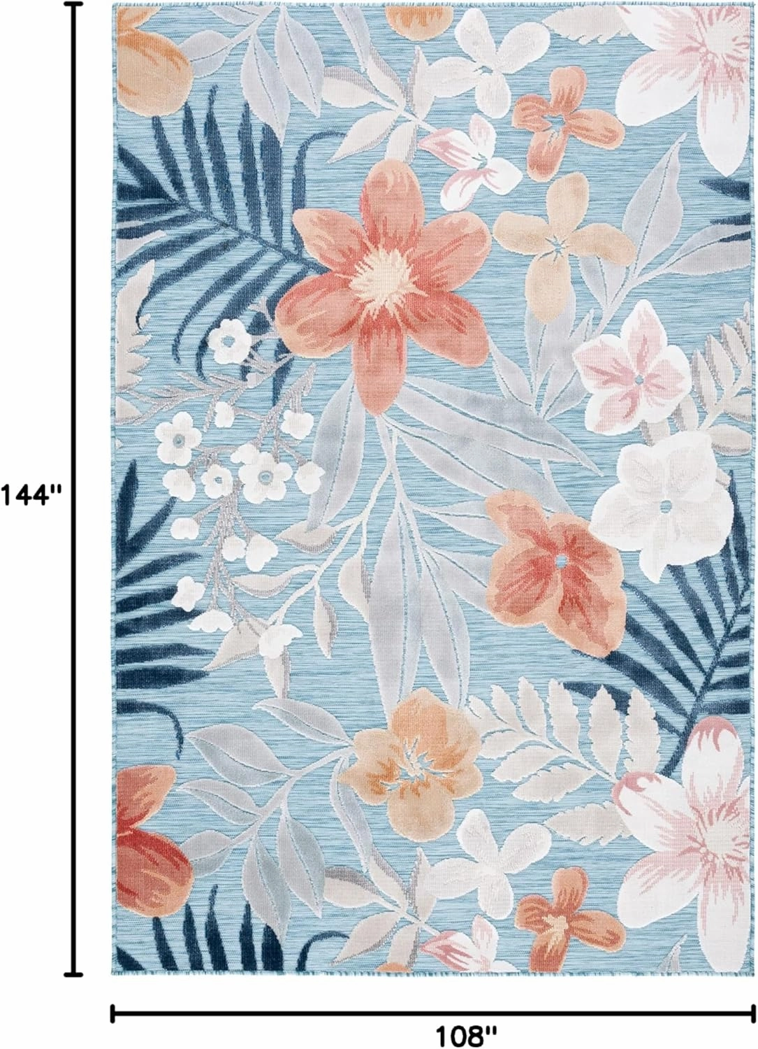 SAFAVIEH Cabana Collection Area Rug - 9' x 12', Aqua & Rust, Floral Tropical Design, Non-Shedding & Easy Care, Indoor/Outdoor & Washable-Ideal for Patio, Backyard, Mudroom (CBN454J)