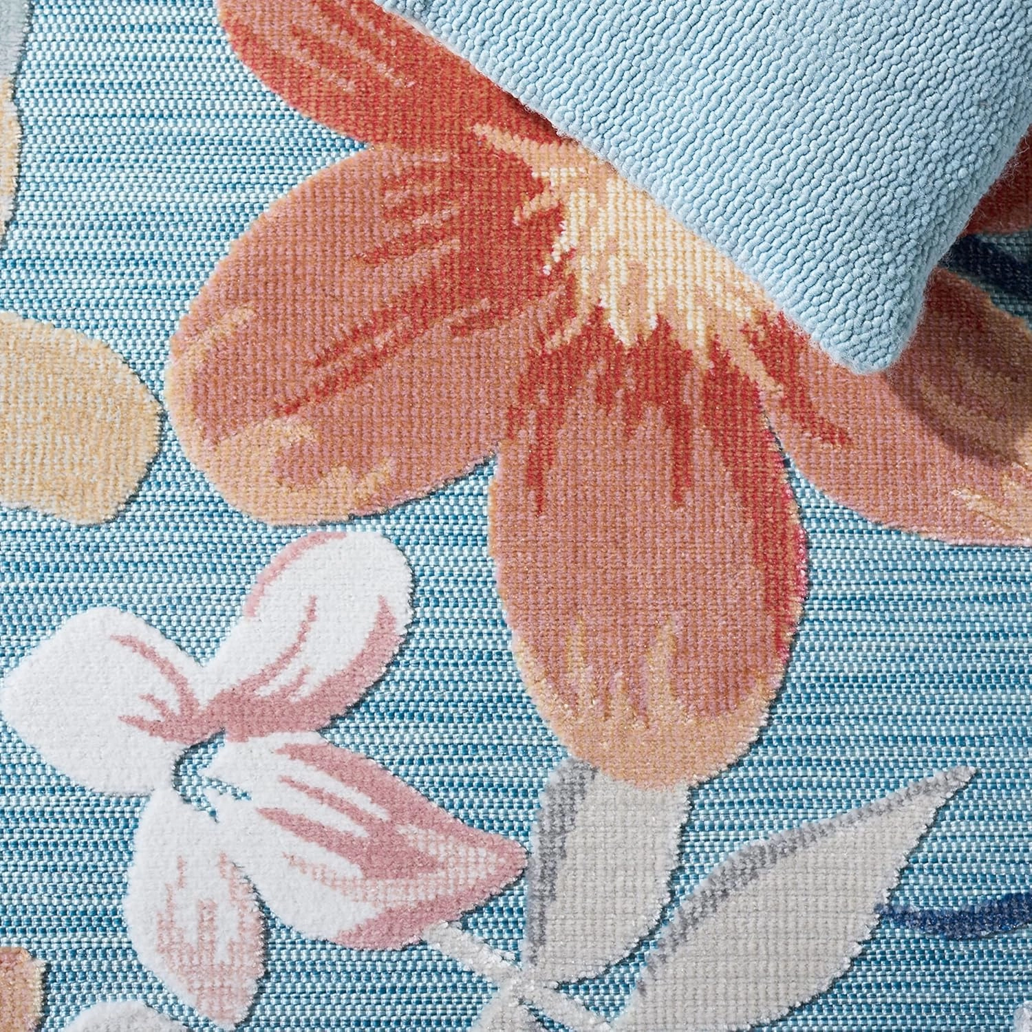 SAFAVIEH Cabana Collection Area Rug - 9' x 12', Aqua & Rust, Floral Tropical Design, Non-Shedding & Easy Care, Indoor/Outdoor & Washable-Ideal for Patio, Backyard, Mudroom (CBN454J)