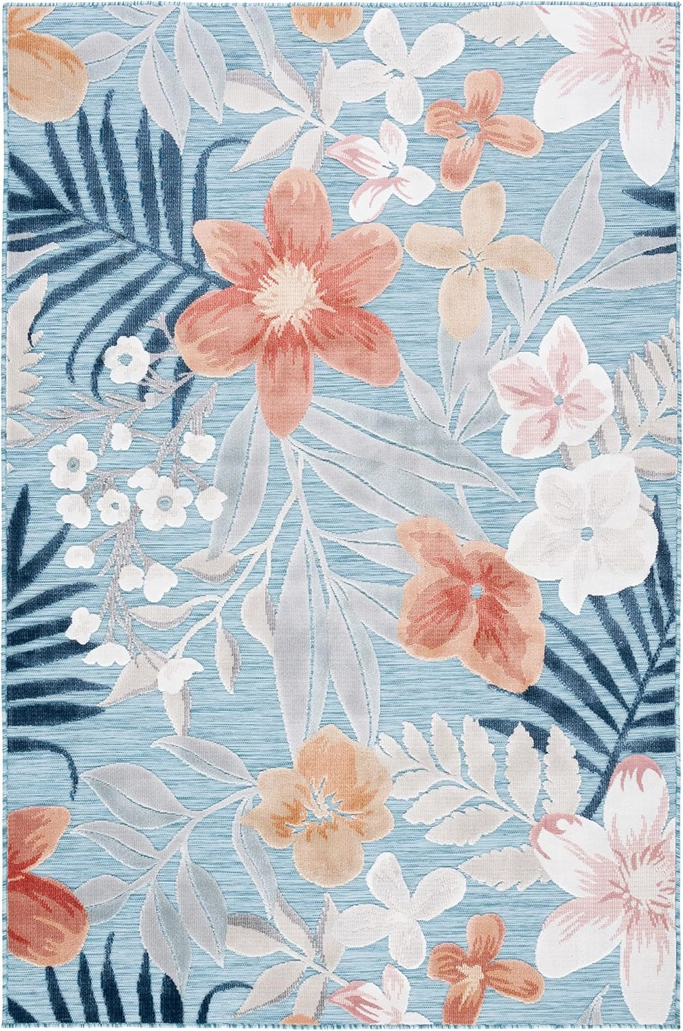 SAFAVIEH Cabana Collection Area Rug - 9' x 12', Aqua & Rust, Floral Tropical Design, Non-Shedding & Easy Care, Indoor/Outdoor & Washable-Ideal for Patio, Backyard, Mudroom (CBN454J)