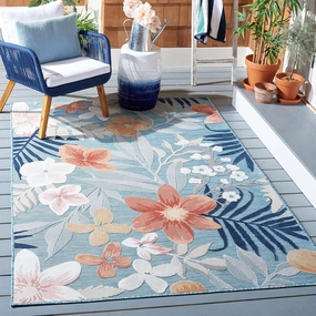 SAFAVIEH Cabana Collection Area Rug - 9' x 12', Aqua & Rust, Floral Tropical Design, Non-Shedding & Easy Care, Indoor/Outdoor & Washable-Ideal for Patio, Backyard, Mudroom (CBN454J)