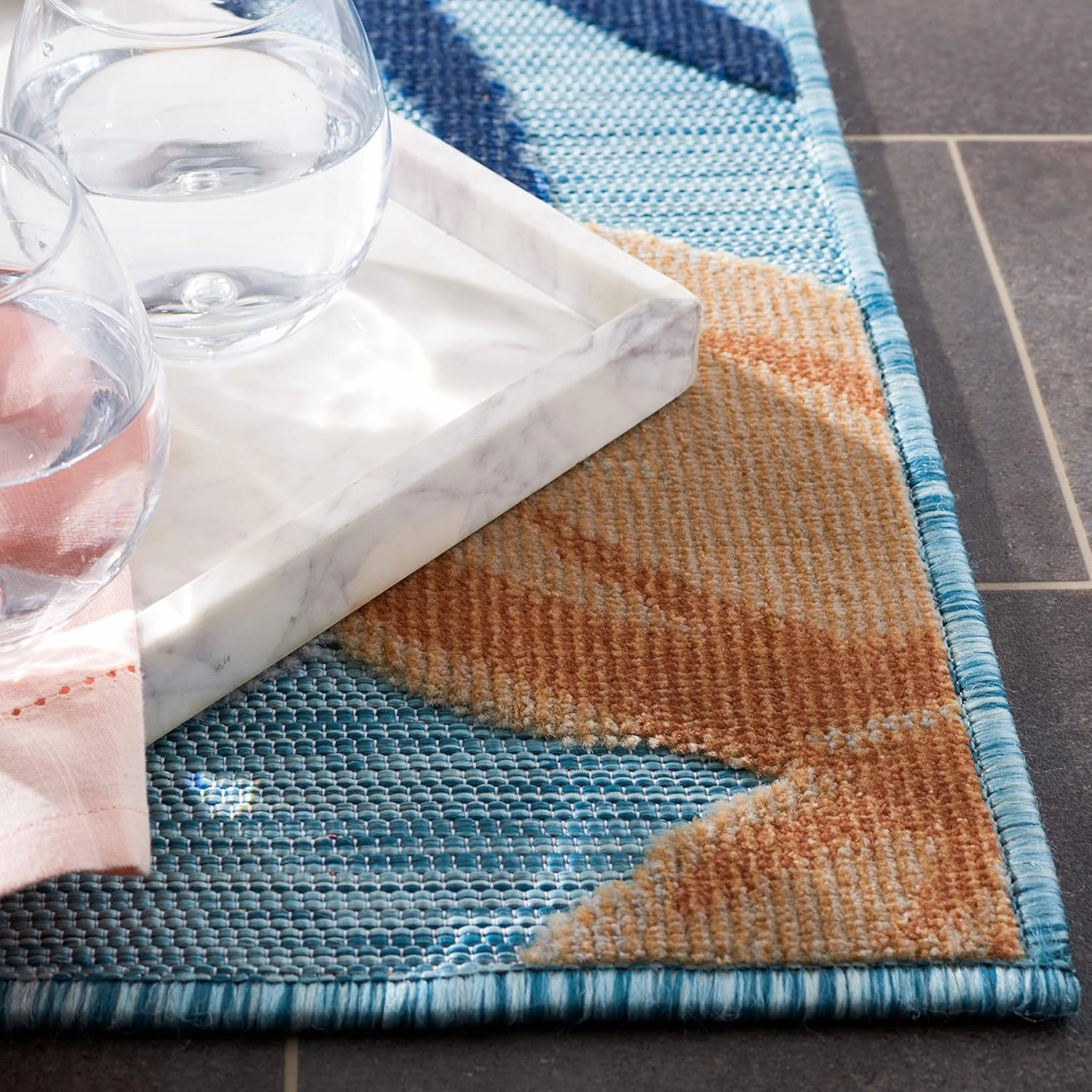 SAFAVIEH Cabana Collection Area Rug - 9' x 12', Aqua & Rust, Floral Tropical Design, Non-Shedding & Easy Care, Indoor/Outdoor & Washable-Ideal for Patio, Backyard, Mudroom (CBN454J)