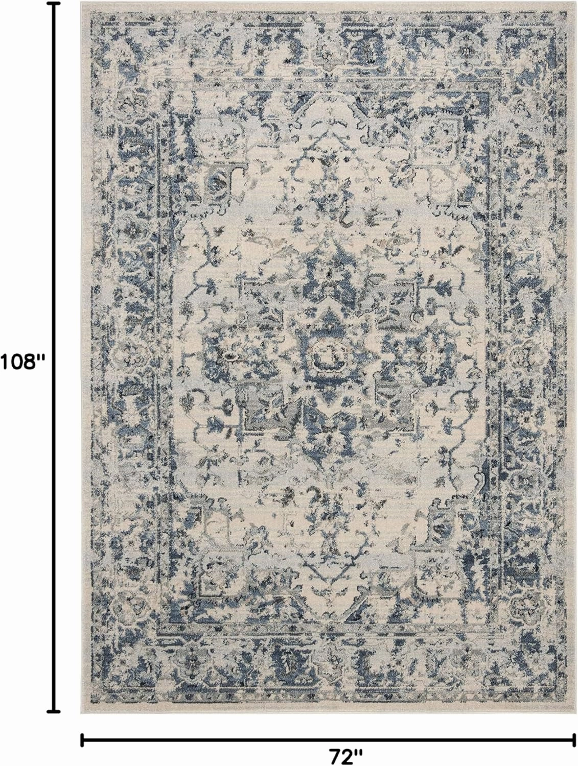 SAFAVIEH Charleston Collection Area Rug - 6' x 9', Ivory & Navy, Oriental Distressed Design, Non-Shedding & Easy Care, Ideal for High Traffic Areas in Living Room, Bedroom (CHL411A)