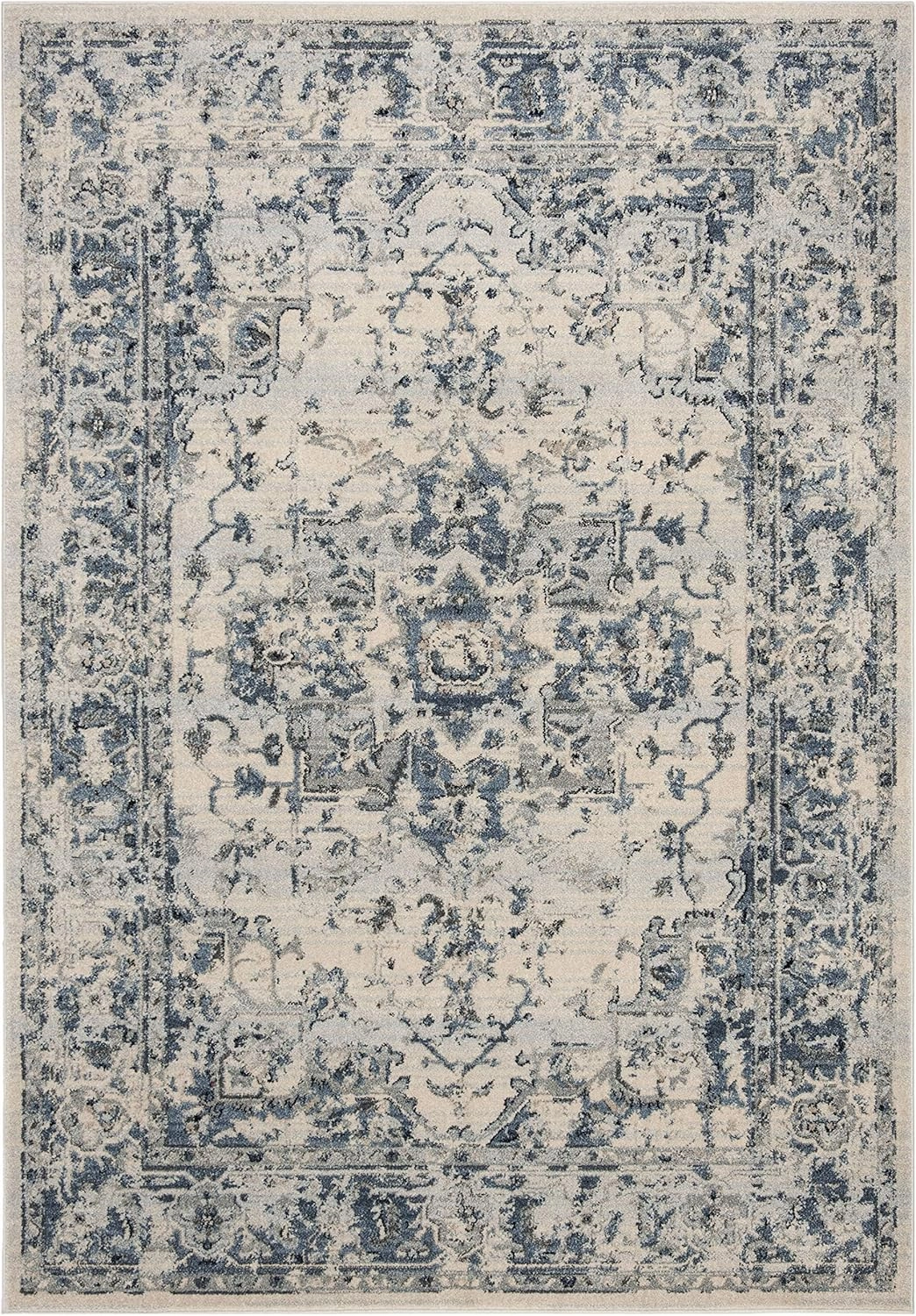 SAFAVIEH Charleston Collection Area Rug - 6' x 9', Ivory & Navy, Oriental Distressed Design, Non-Shedding & Easy Care, Ideal for High Traffic Areas in Living Room, Bedroom (CHL411A)