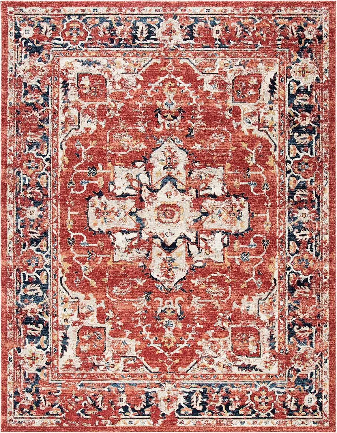 SAFAVIEH Charleston Collection Area Rug - 8' x 10', Red & Ivory, Oriental Distressed Design, Non-Shedding & Easy Care, Ideal for High Traffic Areas in Living Room, Bedroom (CHL411Q)