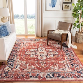 SAFAVIEH Charleston Collection Area Rug - 8' x 10', Red & Ivory, Oriental Distressed Design, Non-Shedding & Easy Care, Ideal for High Traffic Areas in Living Room, Bedroom (CHL411Q)