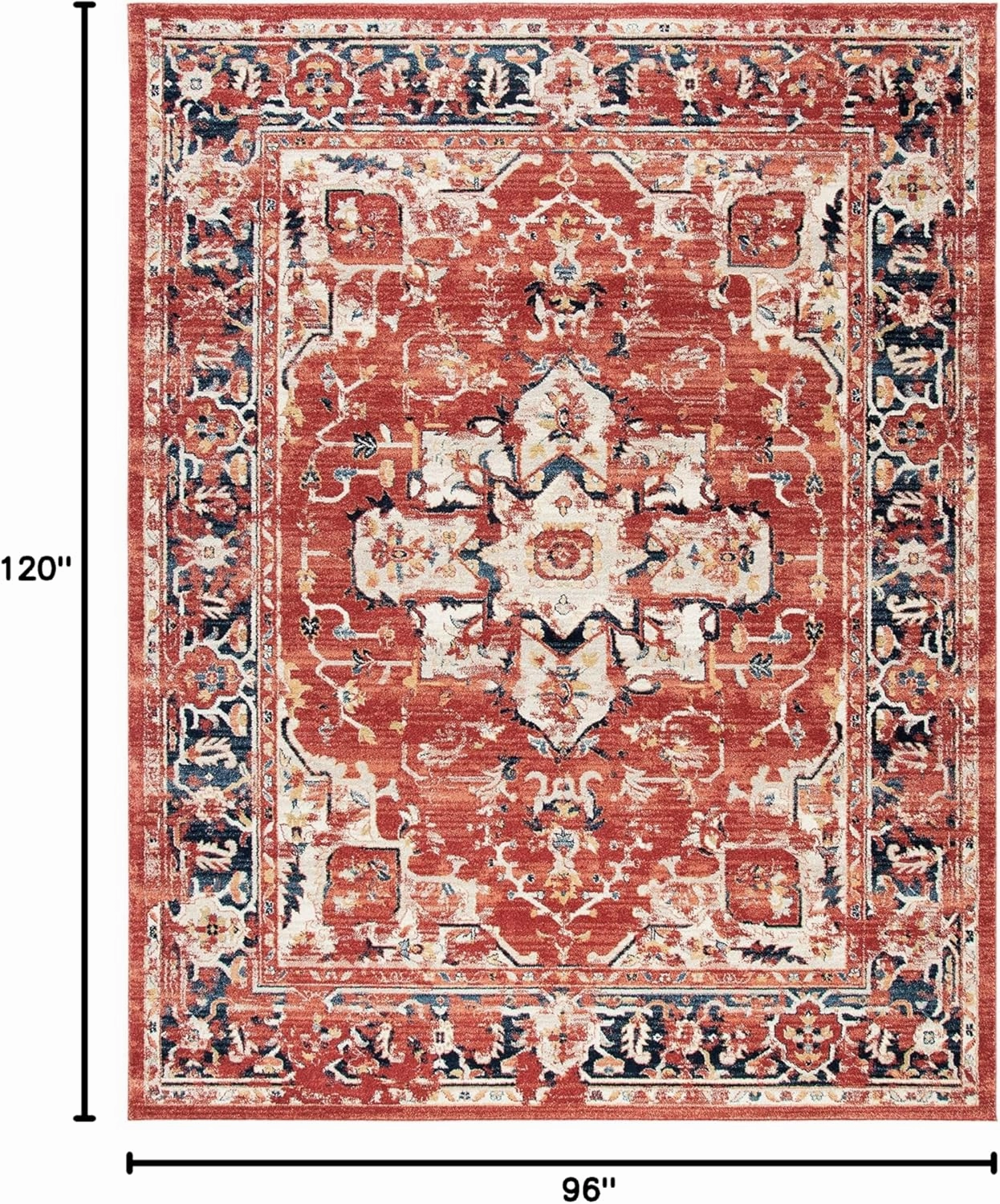 SAFAVIEH Charleston Collection Area Rug - 8' x 10', Red & Ivory, Oriental Distressed Design, Non-Shedding & Easy Care, Ideal for High Traffic Areas in Living Room, Bedroom (CHL411Q)