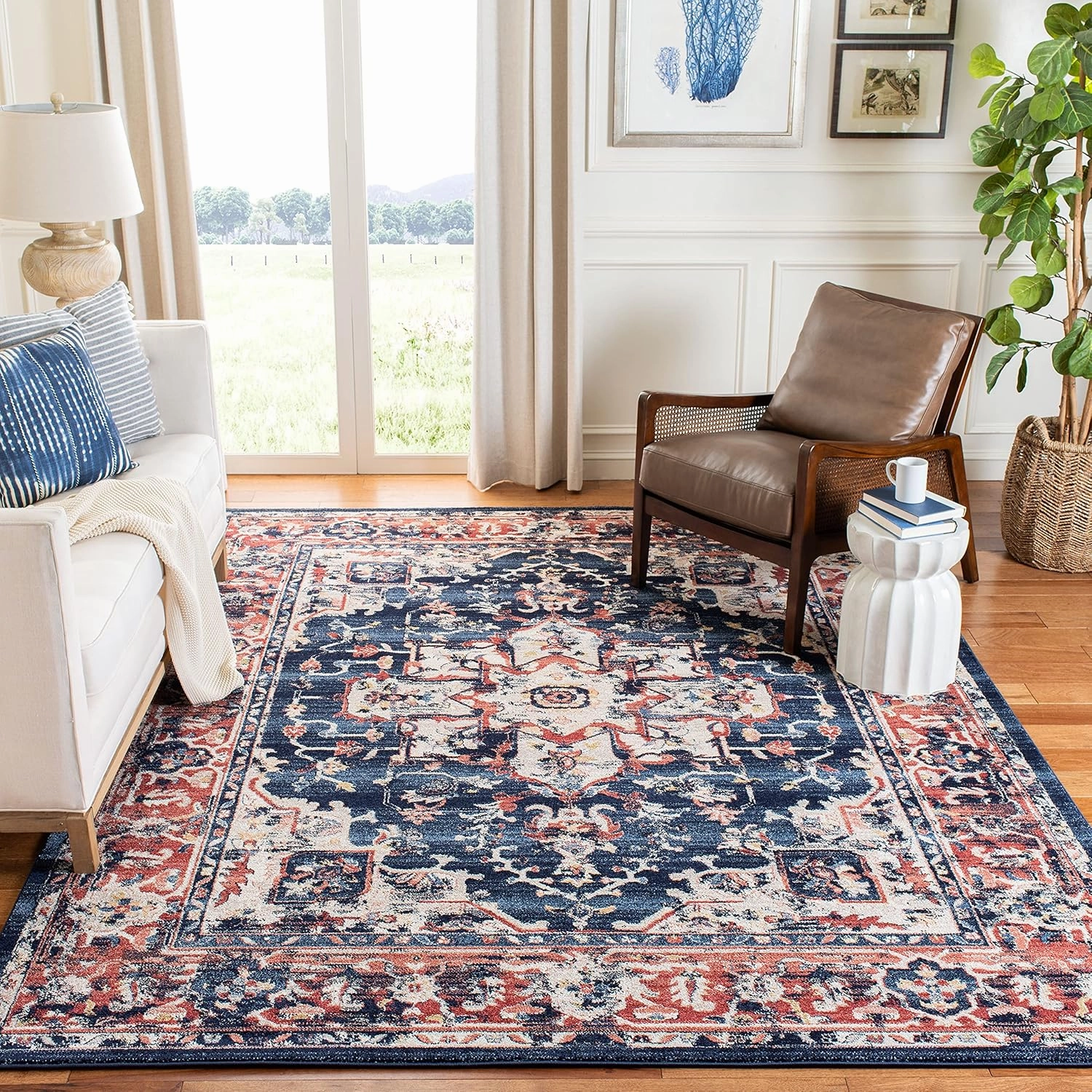 SAFAVIEH Charleston Collection Area Rug - 9' x 12', Navy & Red, Oriental Distressed Design, Non-Shedding & Easy Care, Ideal for High Traffic Areas in Living Room, Bedroom (CHL411L)