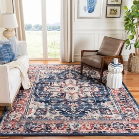 SAFAVIEH Charleston Collection Area Rug - 9' x 12', Navy & Red, Oriental Distressed Design, Non-Shedding & Easy Care, Ideal for High Traffic Areas in Living Room, Bedroom (CHL411L)