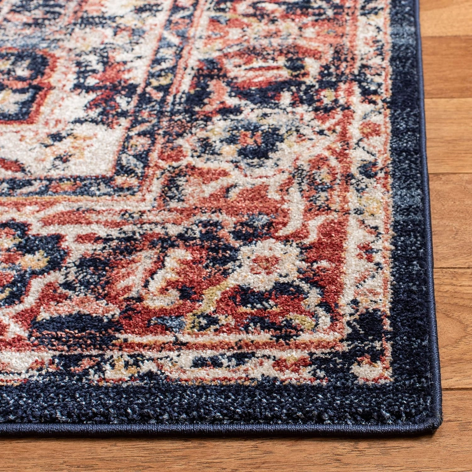 SAFAVIEH Charleston Collection Area Rug - 9' x 12', Navy & Red, Oriental Distressed Design, Non-Shedding & Easy Care, Ideal for High Traffic Areas in Living Room, Bedroom (CHL411L)