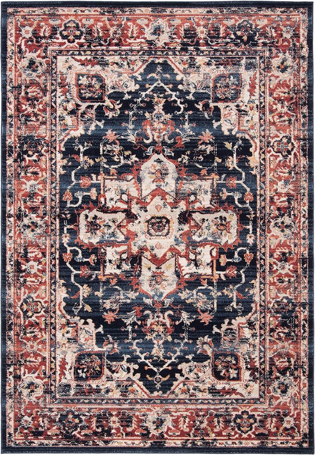 SAFAVIEH Charleston Collection Area Rug - 9' x 12', Navy & Red, Oriental Distressed Design, Non-Shedding & Easy Care, Ideal for High Traffic Areas in Living Room, Bedroom (CHL411L)