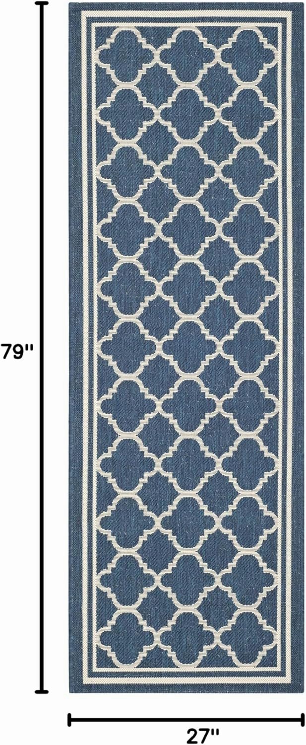 SAFAVIEH Courtyard Collection 2'3" x 6'7" Navy/Beige CY6918 Trellis Indoor-Outdoor Waterproof Easy-Cleaning Patio Backyard Mudroom Runner-Rug