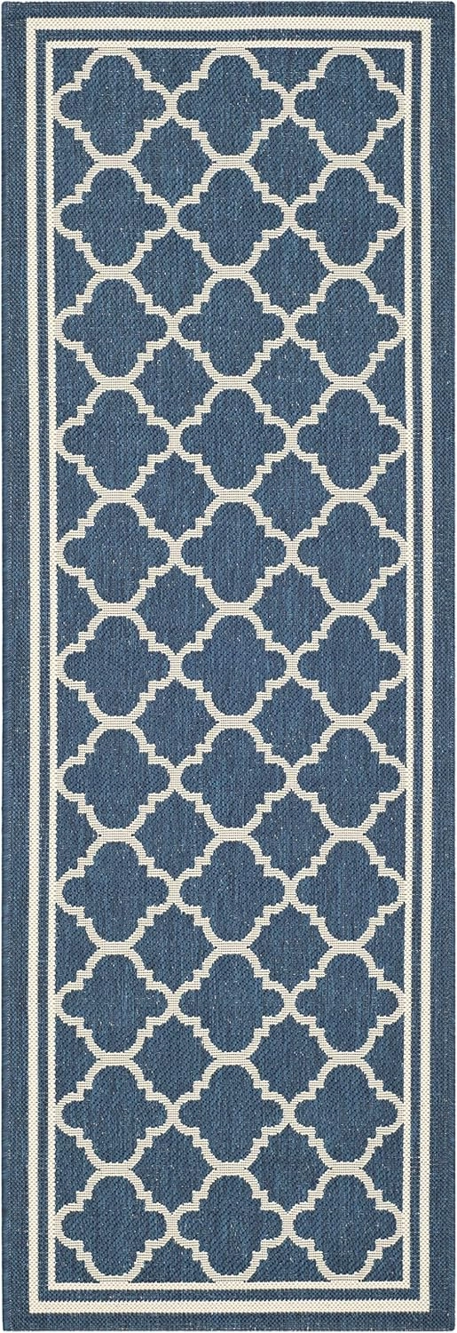 SAFAVIEH Courtyard Collection 2'3" x 6'7" Navy/Beige CY6918 Trellis Indoor-Outdoor Waterproof Easy-Cleaning Patio Backyard Mudroom Runner-Rug