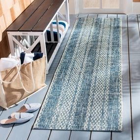 SAFAVIEH Courtyard Collection 2'3" x 8' Light Grey/Blue CY8736 Indoor/ Outdoor Waterproof Easy Cleaning Patio Backyard Mudroom Runner Rug