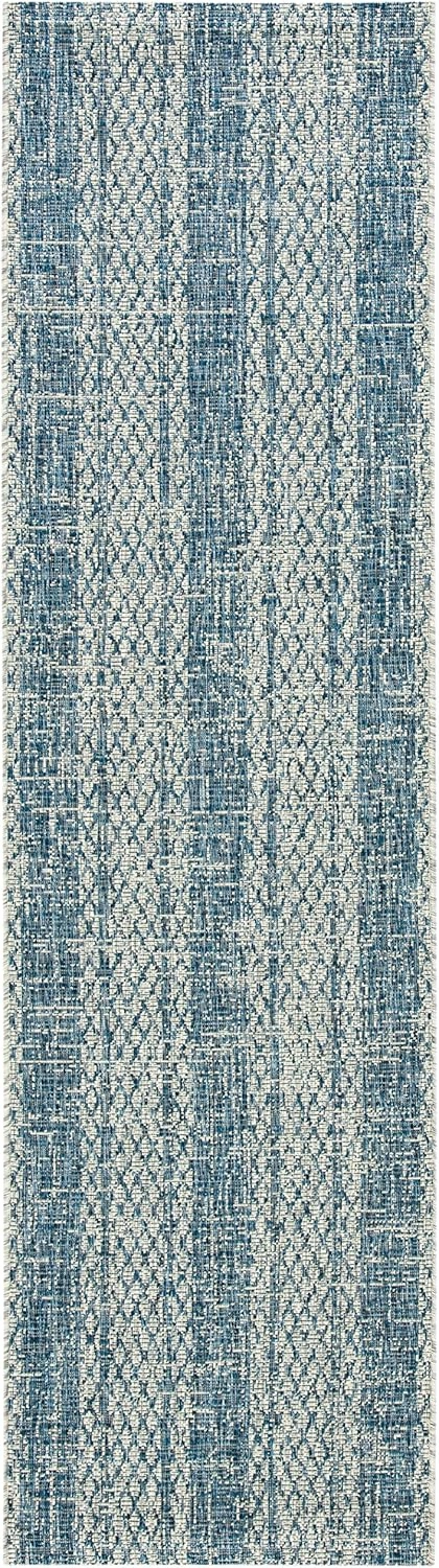 SAFAVIEH Courtyard Collection 2'3" x 8' Light Grey/Blue CY8736 Indoor/ Outdoor Waterproof Easy Cleaning Patio Backyard Mudroom Runner Rug