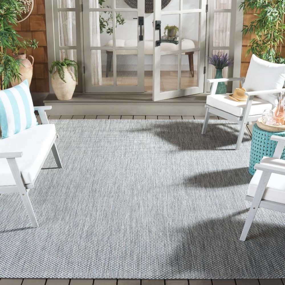 SAFAVIEH Courtyard Collection Area Rug - 8' x 11', Grey & Navy, Non-Shedding & Easy Care, Indoor/Outdoor & Washable-Ideal for Patio, Backyard, Mudroom (CY8521-36812)