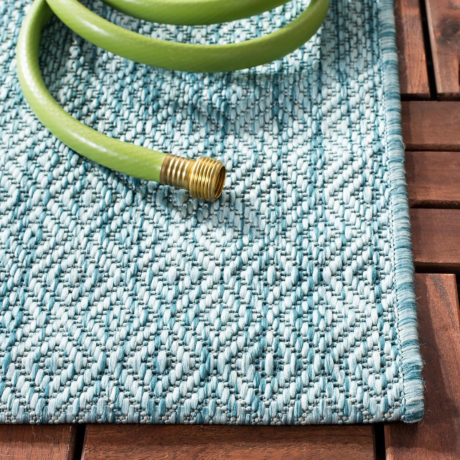 SAFAVIEH Courtyard Collection Area Rug - 9' x 12', Aqua & Aqua, Non-Shedding & Easy Care, Indoor/Outdoor & Washable-Ideal for Patio, Backyard, Mudroom (CY8520-37122)