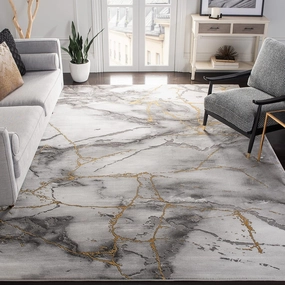 SAFAVIEH Craft Collection Area Rug - 6'7" x 9', Grey & Gold, Modern Abstract Design, Non-Shedding & Easy Care, Ideal for High Traffic Areas in Living Room, Bedroom (CFT877F)