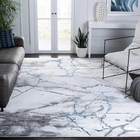 SAFAVIEH Craft Collection Area Rug - 6'7" x 9', Ivory Grey & Blue, Modern Abstract Design, Non-Shedding & Easy Care, Ideal for High Traffic Areas in Living Room, Bedroom (CFT877M)