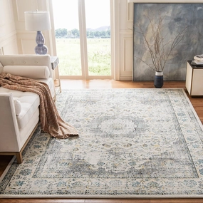 SAFAVIEH Evoke Collection Area Rug - 9' x 12', Grey & Gold, Shabby Chic Oriental Medallion Design, Non-Shedding & Easy Care, Ideal for High Traffic Areas in Living Room, Bedroom (EVK220B)