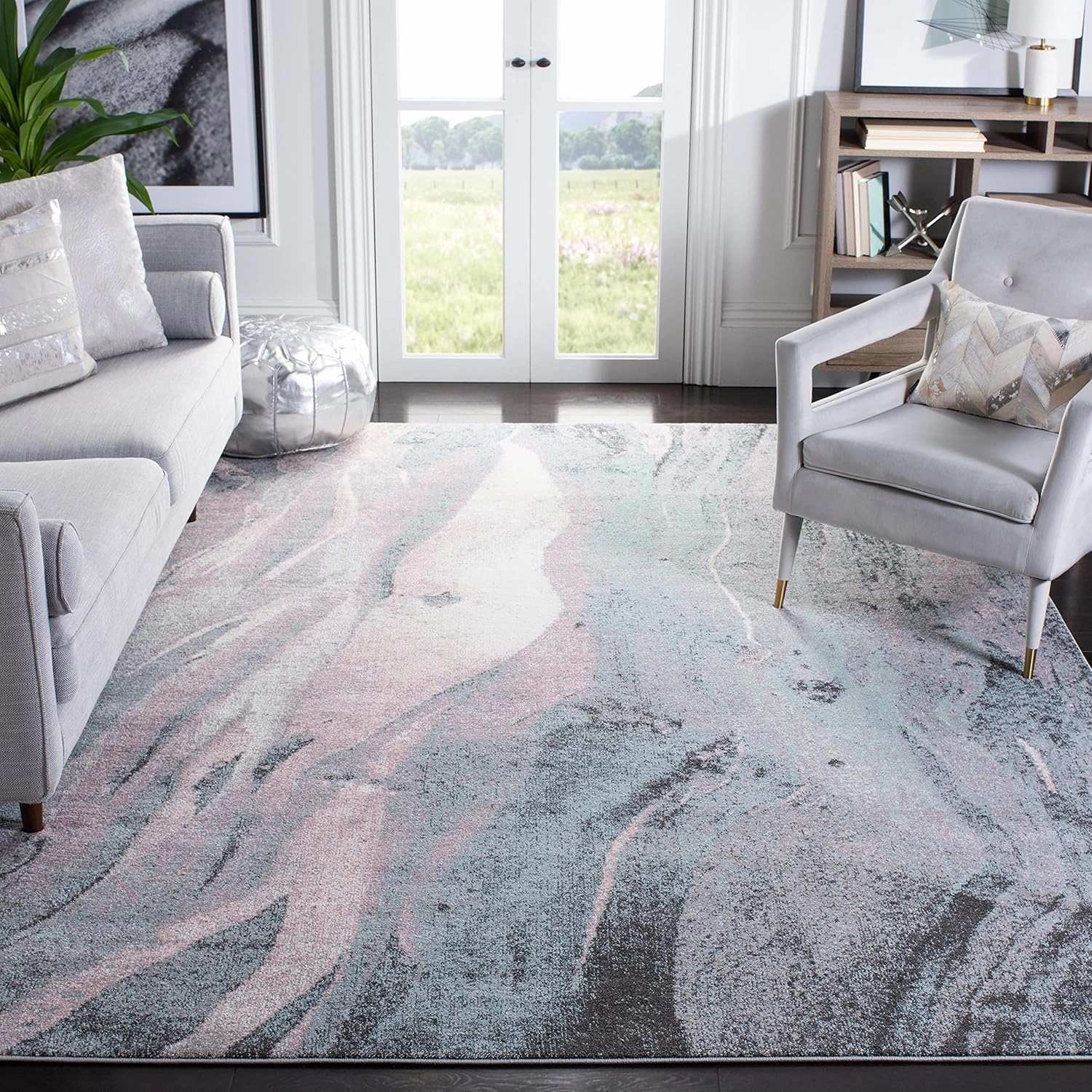 SAFAVIEH Glacier Collection 8' x 10' Pink / Blue GLA126U Modern Abstract Non-Shedding Living Room Bedroom Dining Home Office Area Rug