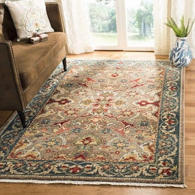 SAFAVIEH Kashan Collection Area Rug - 5'1" x 7'5", Taupe & Blue, Traditional Oriental Design, Non-Shedding & Easy Care, Ideal for High Traffic Areas in Living Room, Bedroom (KSN307E)