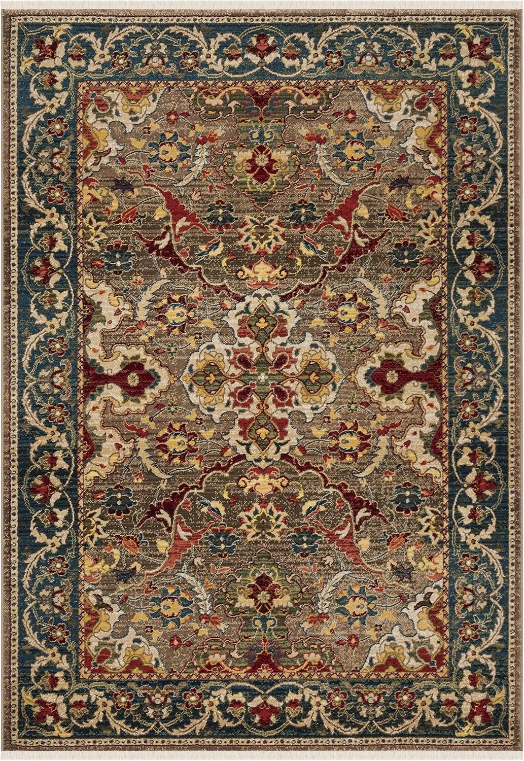 SAFAVIEH Kashan Collection Area Rug - 5'1" x 7'5", Taupe & Blue, Traditional Oriental Design, Non-Shedding & Easy Care, Ideal for High Traffic Areas in Living Room, Bedroom (KSN307E)