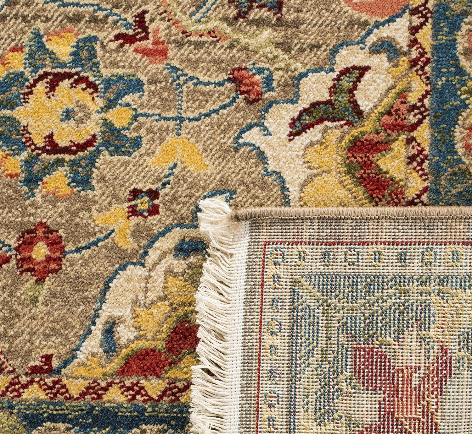 SAFAVIEH Kashan Collection Area Rug - 5'1" x 7'5", Taupe & Blue, Traditional Oriental Design, Non-Shedding & Easy Care, Ideal for High Traffic Areas in Living Room, Bedroom (KSN307E)