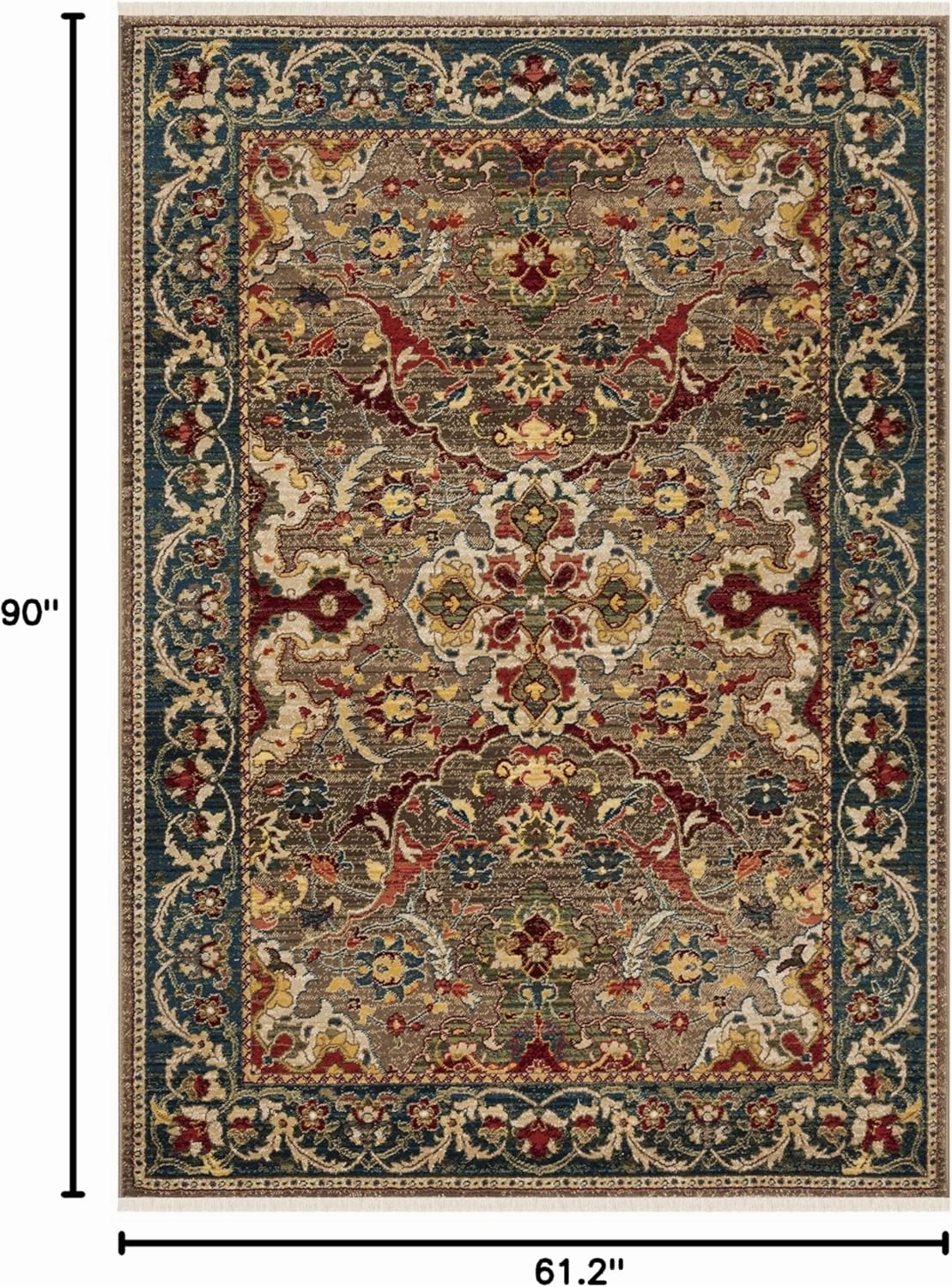 SAFAVIEH Kashan Collection Area Rug - 5'1" x 7'5", Taupe & Blue, Traditional Oriental Design, Non-Shedding & Easy Care, Ideal for High Traffic Areas in Living Room, Bedroom (KSN307E)