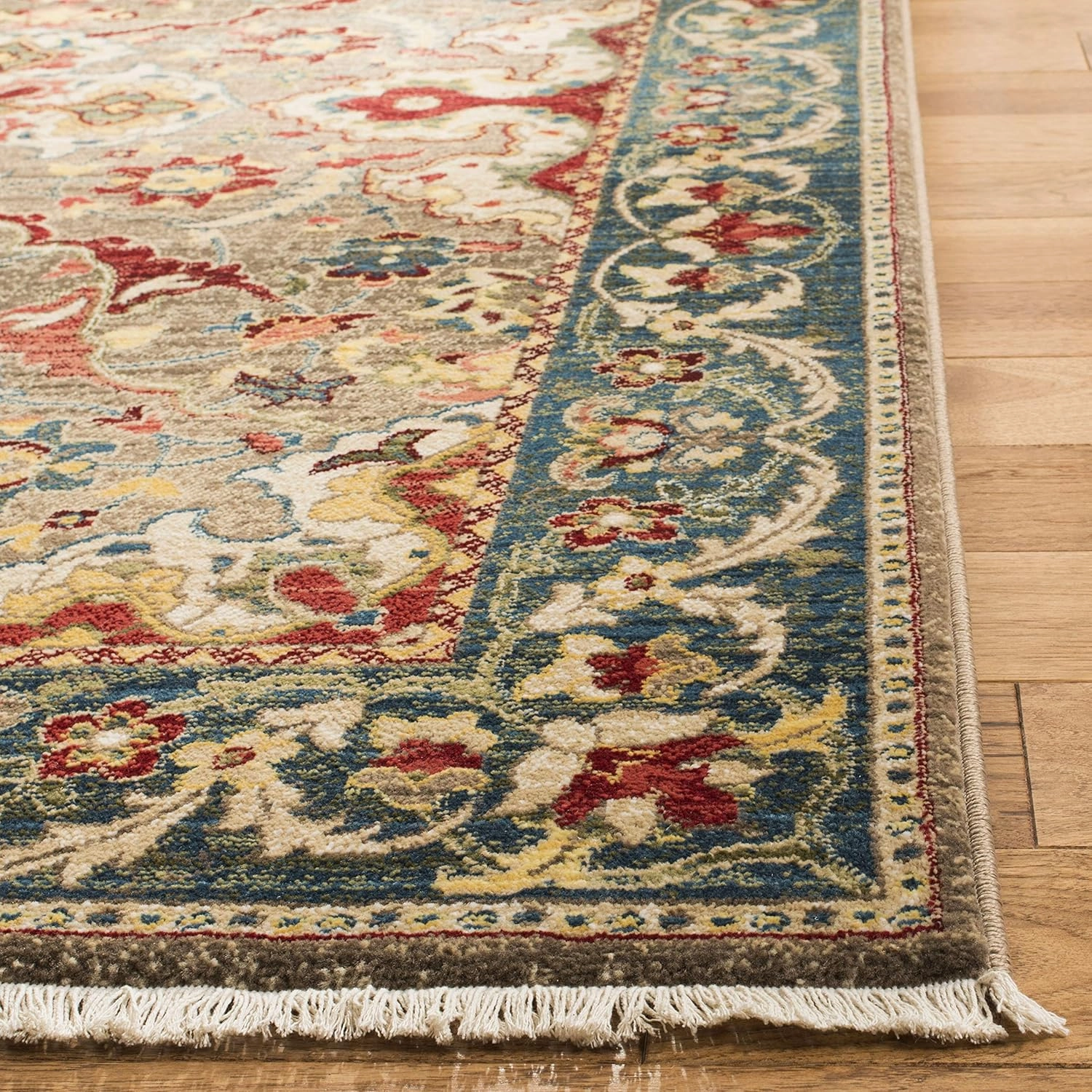 SAFAVIEH Kashan Collection Area Rug - 5'1" x 7'5", Taupe & Blue, Traditional Oriental Design, Non-Shedding & Easy Care, Ideal for High Traffic Areas in Living Room, Bedroom (KSN307E)