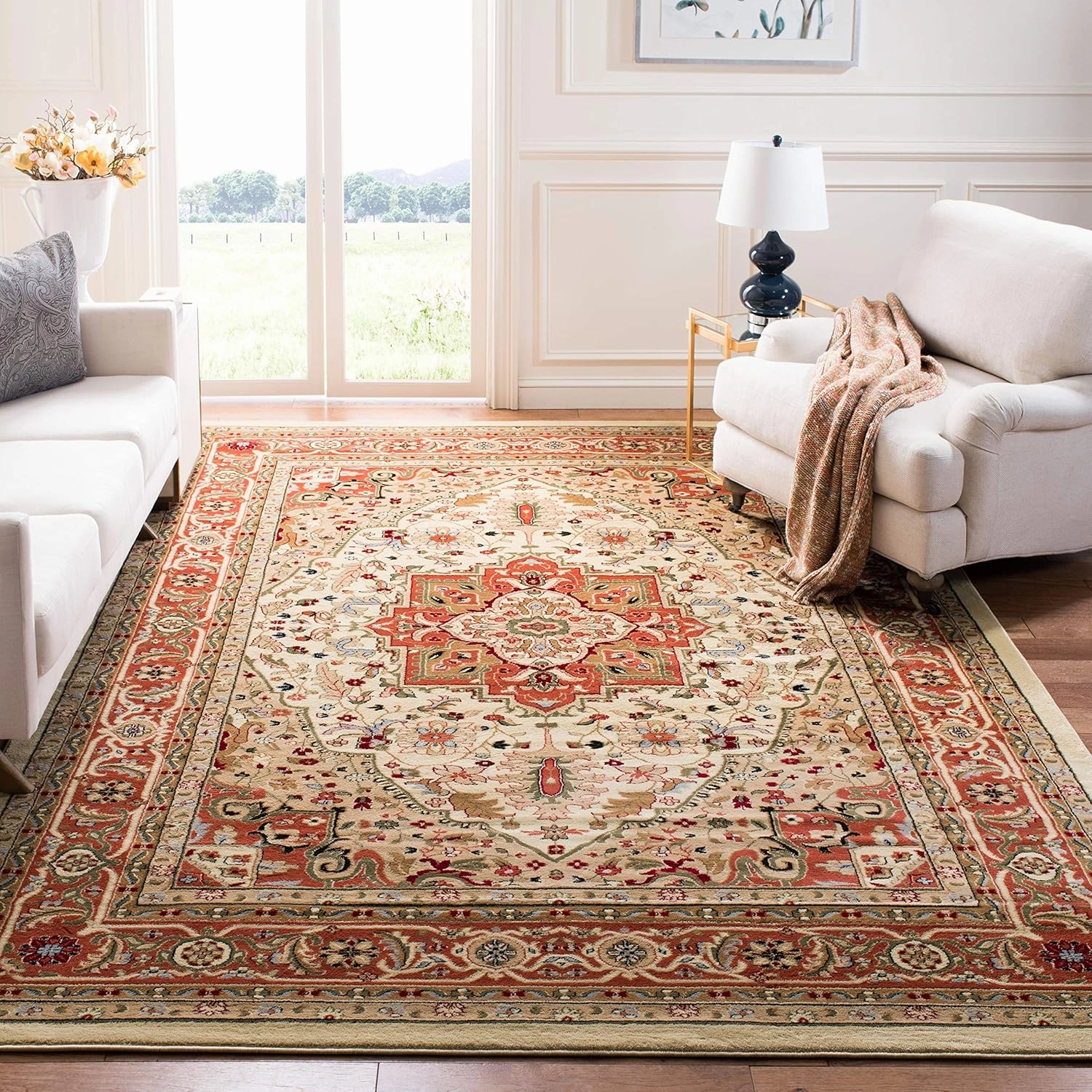 SAFAVIEH Lyndhurst Collection Area Rug - 10' x 14', Ivory & Rust, Traditional Oriental Design, Non-Shedding & Easy Care, Ideal for High Traffic Areas in Living Room, Bedroom (LNH330R)