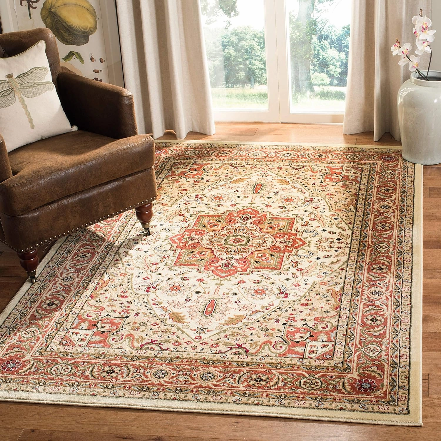 SAFAVIEH Lyndhurst Collection Area Rug - 10' x 14', Ivory & Rust, Traditional Oriental Design, Non-Shedding & Easy Care, Ideal for High Traffic Areas in Living Room, Bedroom (LNH330R)