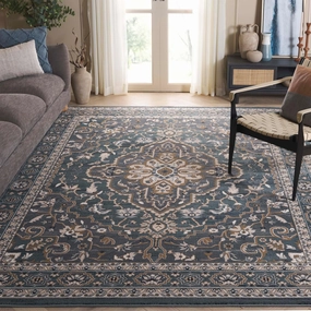 SAFAVIEH Lyndhurst Collection Area Rug - 8' x 10', Teal & Grey, Traditional Oriental Design, Non-Shedding & Easy Care, Ideal for High Traffic Areas in Living Room, Bedroom (LNH338A)