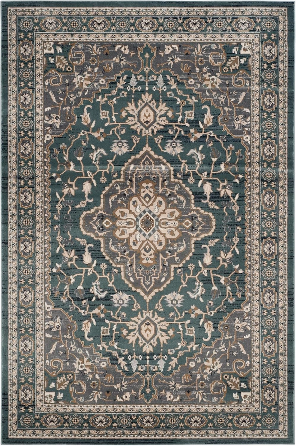 SAFAVIEH Lyndhurst Collection Area Rug - 8' x 10', Teal & Grey, Traditional Oriental Design, Non-Shedding & Easy Care, Ideal for High Traffic Areas in Living Room, Bedroom (LNH338A)