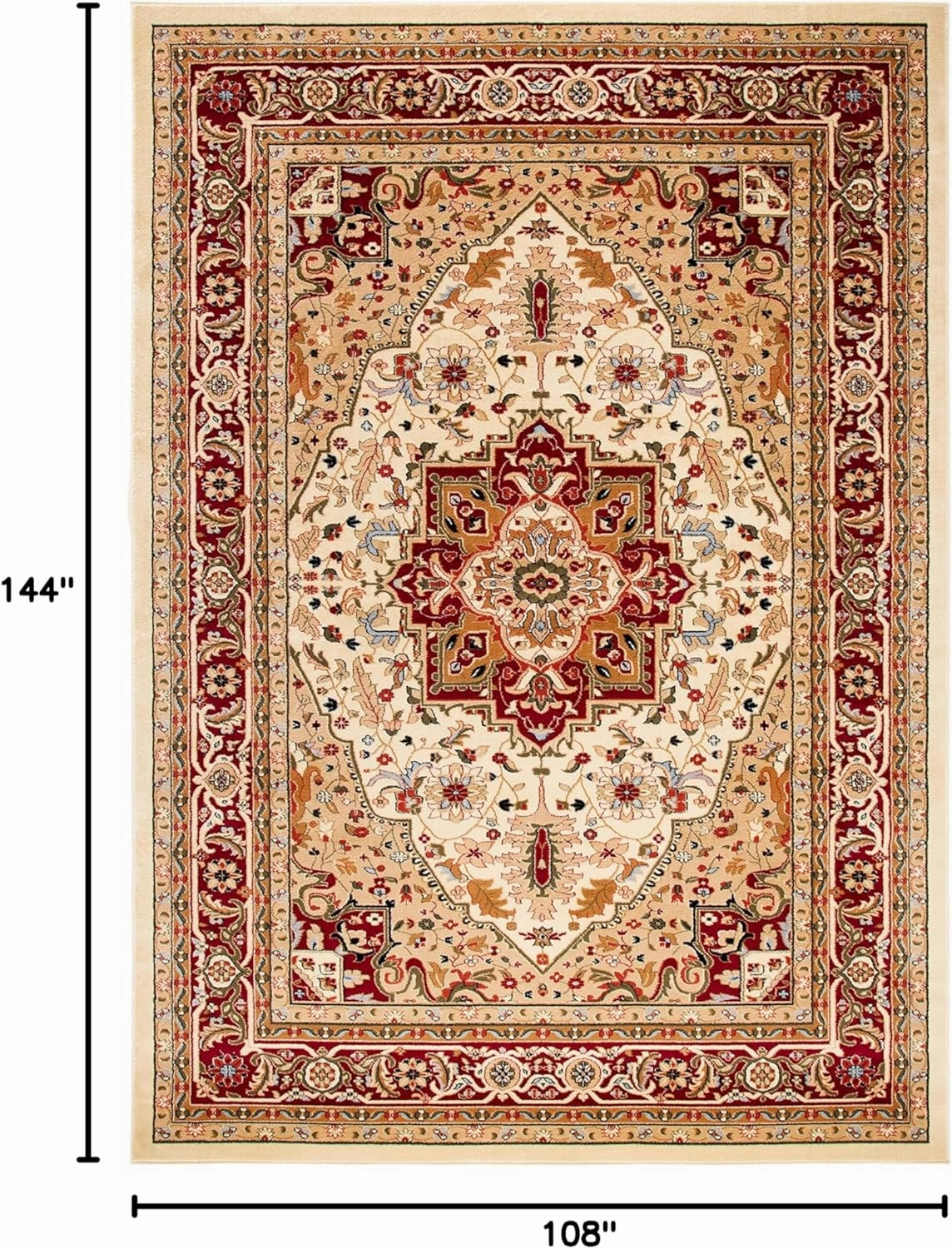 SAFAVIEH Lyndhurst Collection Area Rug - 9' x 12', Ivory & Red, Traditional Oriental Design, Non-Shedding & Easy Care, Ideal for High Traffic Areas in Living Room, Bedroom (LNH330A)