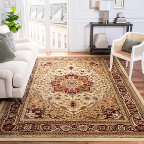 SAFAVIEH Lyndhurst Collection Area Rug - 9' x 12', Ivory & Red, Traditional Oriental Design, Non-Shedding & Easy Care, Ideal for High Traffic Areas in Living Room, Bedroom (LNH330A)