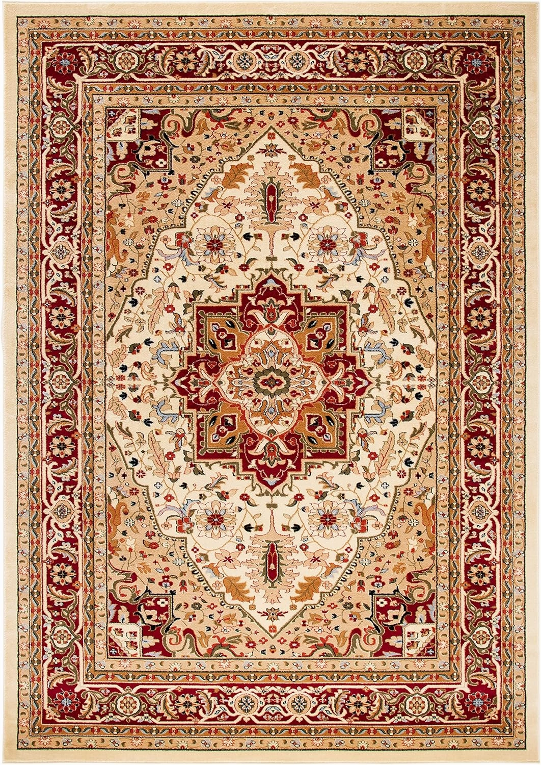 SAFAVIEH Lyndhurst Collection Area Rug - 9' x 12', Ivory & Red, Traditional Oriental Design, Non-Shedding & Easy Care, Ideal for High Traffic Areas in Living Room, Bedroom (LNH330A)