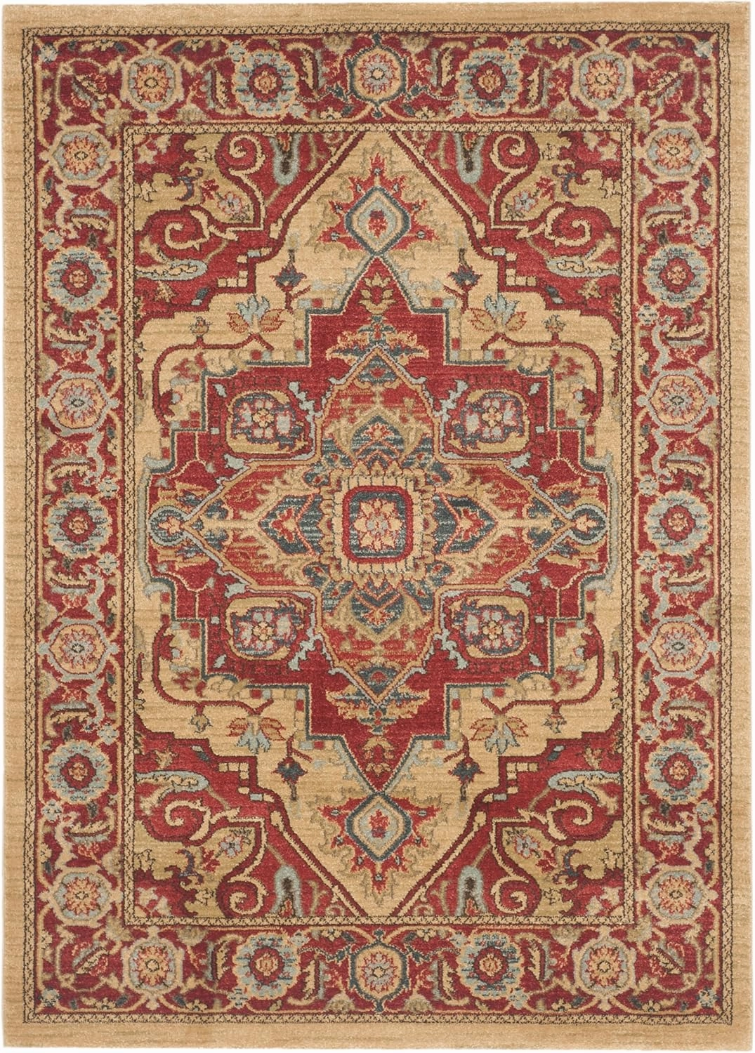 SAFAVIEH Mahal Collection Accent Rug - 3' x 5', Red & Natural, Traditional Oriental Design, Non-Shedding & Easy Care, Ideal for High Traffic Areas in Entryway, Living Room, Bedroom (MAH698A)
