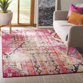 SAFAVIEH Monaco Collection Area Rug - 6'7" x 9'2", Magenta & Multi, Boho Chic Tribal Distressed Design, Non-Shedding & Easy Care, Ideal for High Traffic Areas in Living Room, Bedroom (MNC222D)