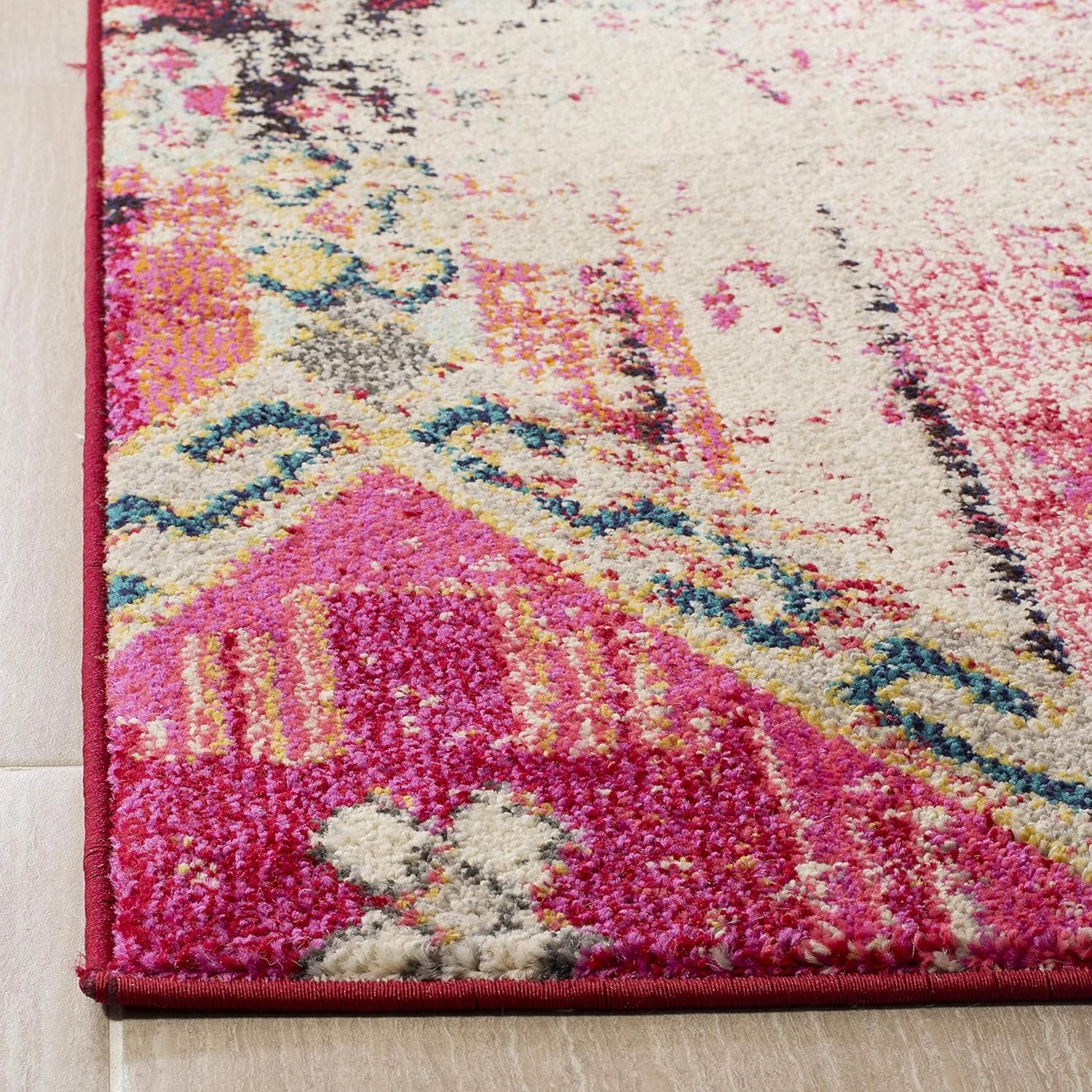 SAFAVIEH Monaco Collection Area Rug - 6'7" x 9'2", Magenta & Multi, Boho Chic Tribal Distressed Design, Non-Shedding & Easy Care, Ideal for High Traffic Areas in Living Room, Bedroom (MNC222D)