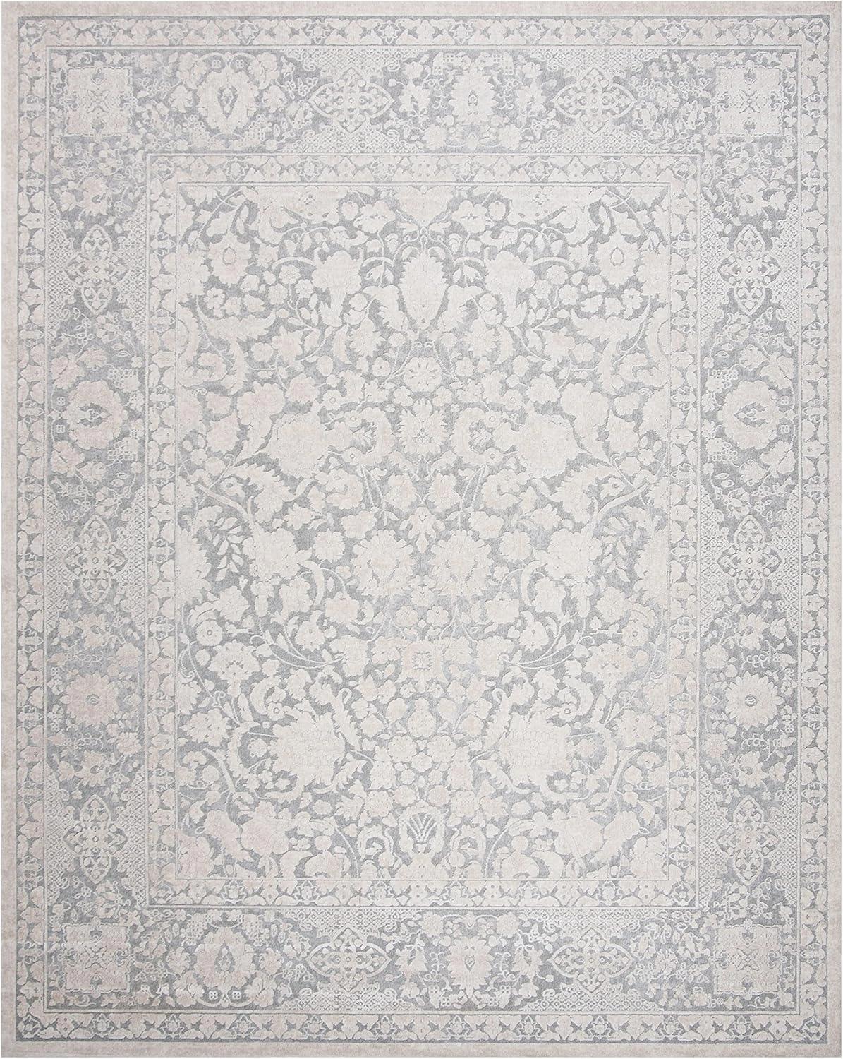 SAFAVIEH Reflection Collection Area Rug - 9' x 12', Light Grey & Cream, Boho Tribal Distressed Design, Non-Shedding & Easy Care, Ideal for High Traffic Areas in Living Room, Bedroom (RFT667C)
