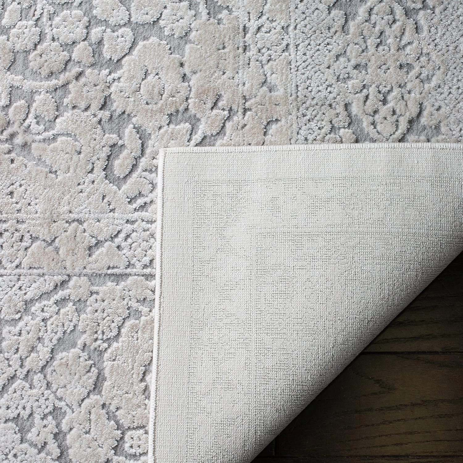 SAFAVIEH Reflection Collection Area Rug - 9' x 12', Light Grey & Cream, Boho Tribal Distressed Design, Non-Shedding & Easy Care, Ideal for High Traffic Areas in Living Room, Bedroom (RFT667C)