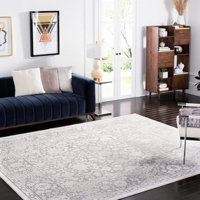 SAFAVIEH Reflection Collection Area Rug - 9' x 12', Light Grey & Cream, Boho Tribal Distressed Design, Non-Shedding & Easy Care, Ideal for High Traffic Areas in Living Room, Bedroom (RFT667C)