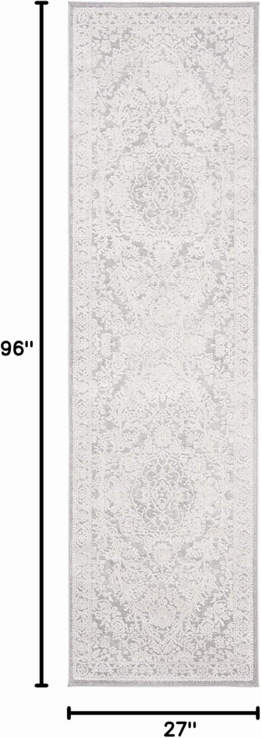 SAFAVIEH Reflection Collection Runner Rug - 2'3" x 8', Light Grey & Cream, Boho Tribal Distressed Design, Non-Shedding & Easy Care, Ideal for High Traffic Areas in Living Room, Bedroom (RFT668G)