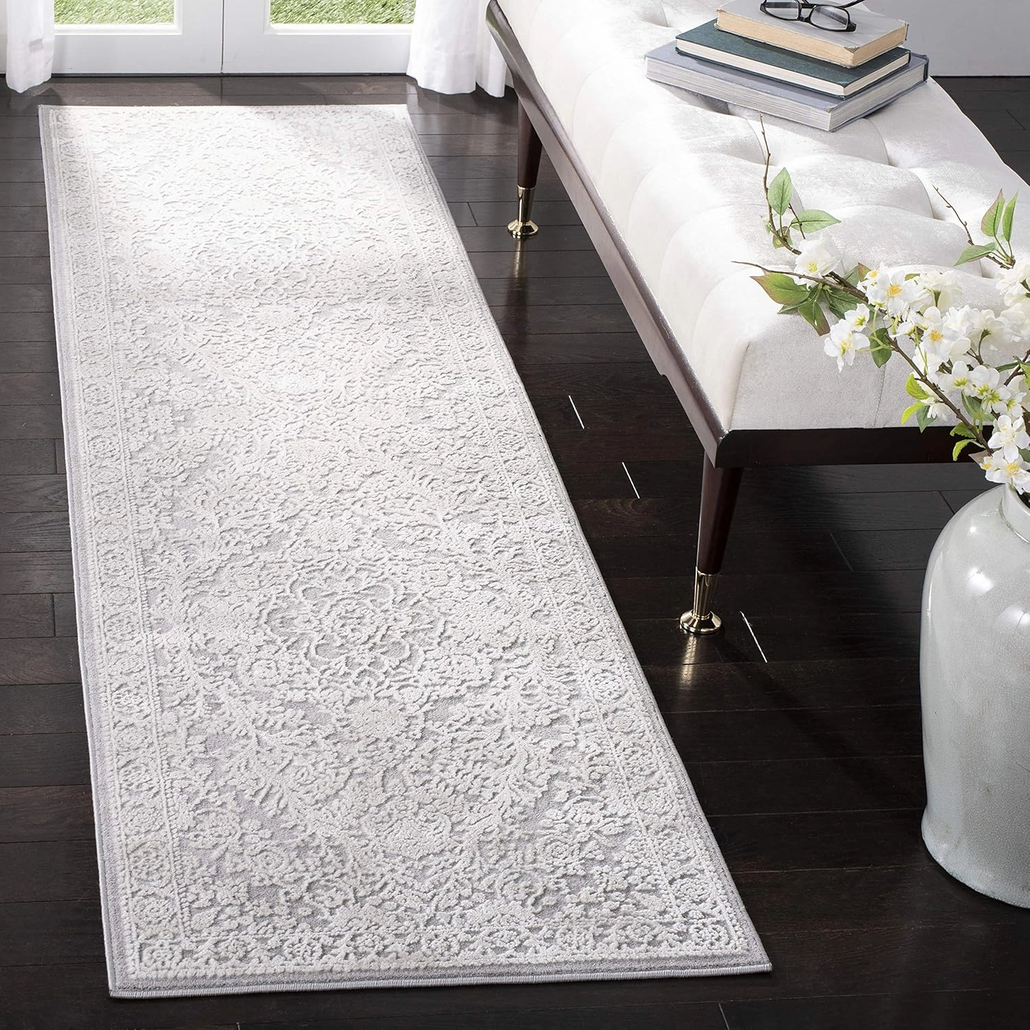 SAFAVIEH Reflection Collection Runner Rug - 2'3" x 8', Light Grey & Cream, Boho Tribal Distressed Design, Non-Shedding & Easy Care, Ideal for High Traffic Areas in Living Room, Bedroom (RFT668G)