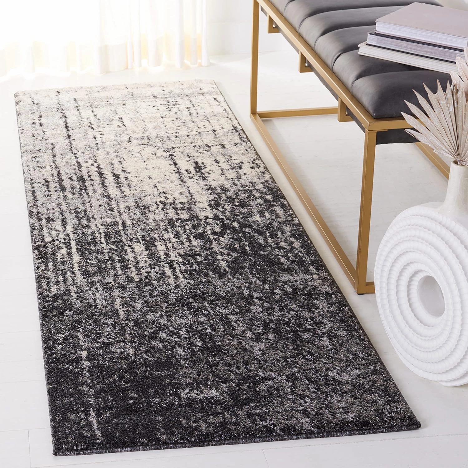 SAFAVIEH Retro Collection Runner Rug - 2'3" x 8', Black & Light Grey, Modern Abstract Design, Non-Shedding & Easy Care, Ideal for High Traffic Areas in Living Room, Bedroom (RET2770-9079)