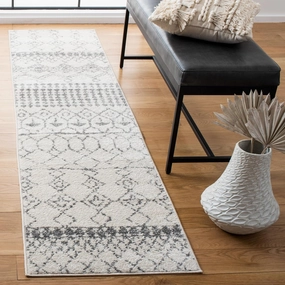 SAFAVIEH Tulum Collection Runner Rug - 2' x 7', Ivory & Grey, Moroccan Boho Distressed Design, Non-Shedding & Easy Care, Ideal for High Traffic Areas in Living Room, Bedroom (TUL229A)