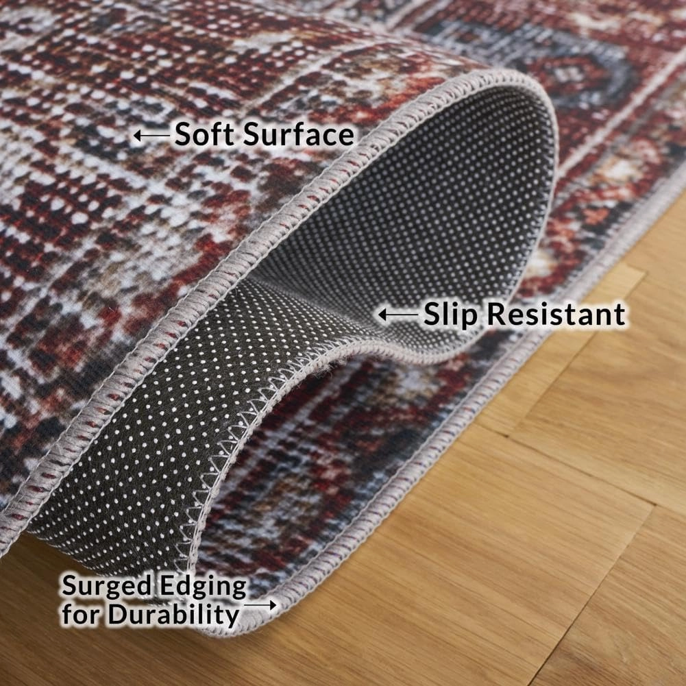 SAFAVIEH Washable Rug Tucson Collection - 9' x 12', Navy & Rust, Slip Resistant, Ideal for High Traffic Areas in Living Room, Bedroom, Home Office, Dining Space (TSN130N-9)