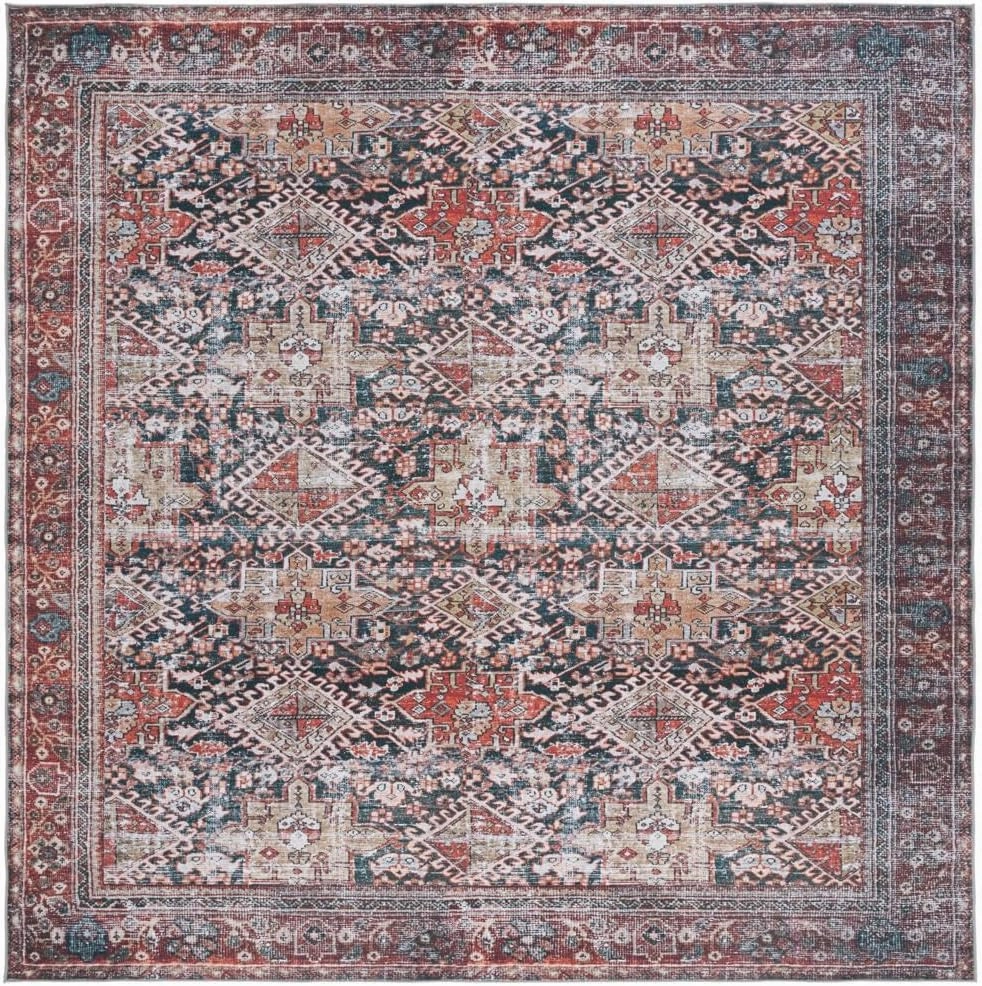 SAFAVIEH Washable Rug Tucson Collection - 9' x 12', Navy & Rust, Slip Resistant, Ideal for High Traffic Areas in Living Room, Bedroom, Home Office, Dining Space (TSN130N-9)