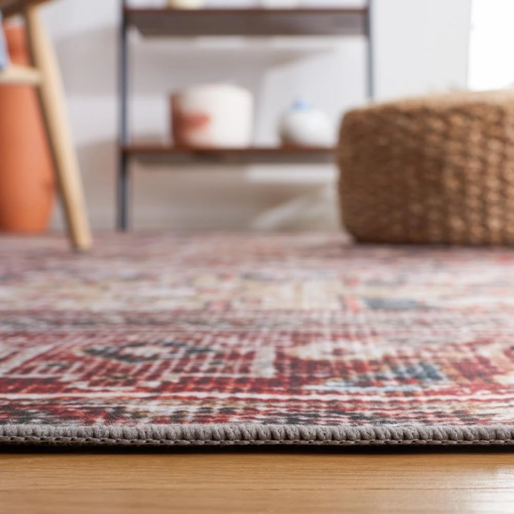 SAFAVIEH Washable Rug Tucson Collection - 9' x 12', Navy & Rust, Slip Resistant, Ideal for High Traffic Areas in Living Room, Bedroom, Home Office, Dining Space (TSN130N-9)