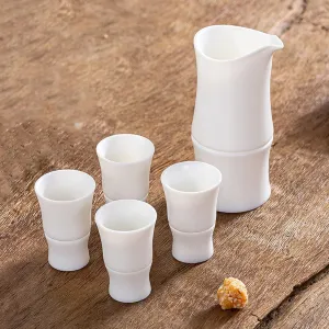 Sake Set Japanese Sake Pot Set with Storage Bag Traditional Sake Cup Bamboo Shape, Porcelain Pottery Ceramic Crafts Wine Glasses